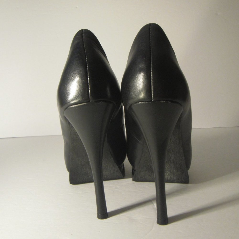 5|48 Saks Of Fifth PL-Margot Black Leather Peeptoe Open Toe Pumps Size 9/39 - Picture 5 of 12